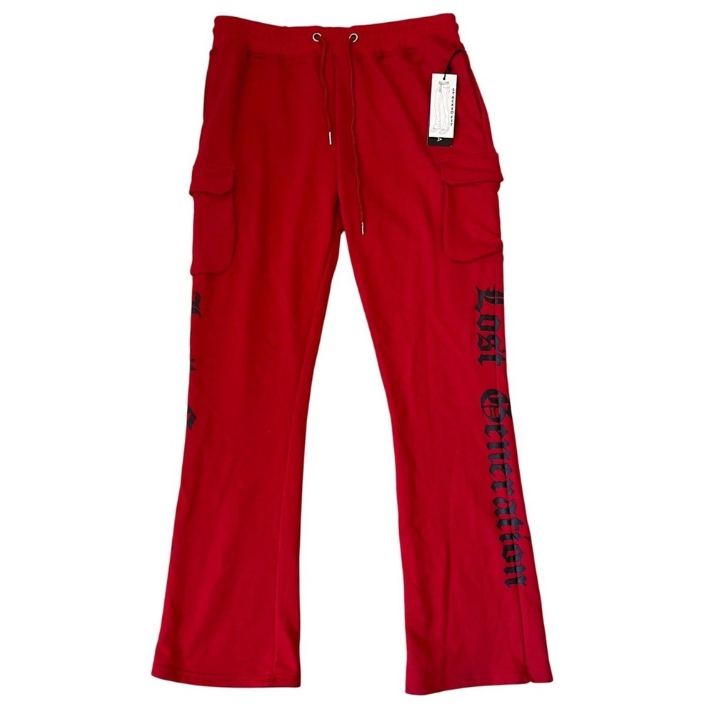 NEW! Waimea Men Red Lost Generation Stacked Fit Cargo Sweatpants XL AOM8018